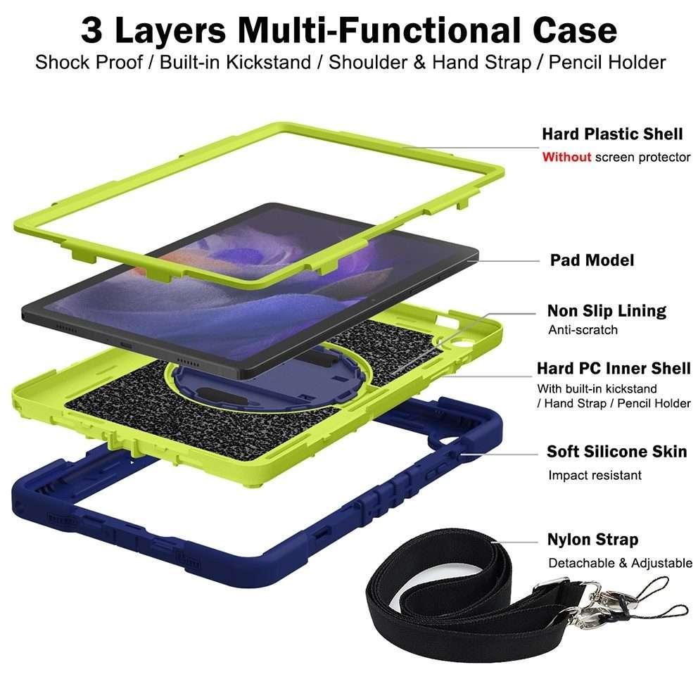 For Samsung Galaxy Tab A9+ 360 Degree Rotation PC Contrast Silicone ... (Navy Blue + Yellow Green)