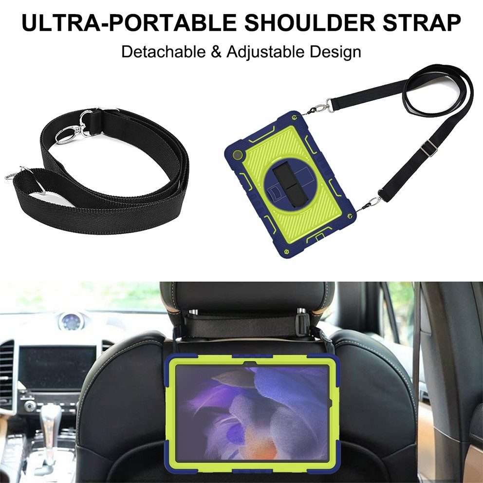 For Samsung Galaxy Tab A9+ 360 Degree Rotation PC Contrast Silicone ... (Navy Blue + Yellow Green)