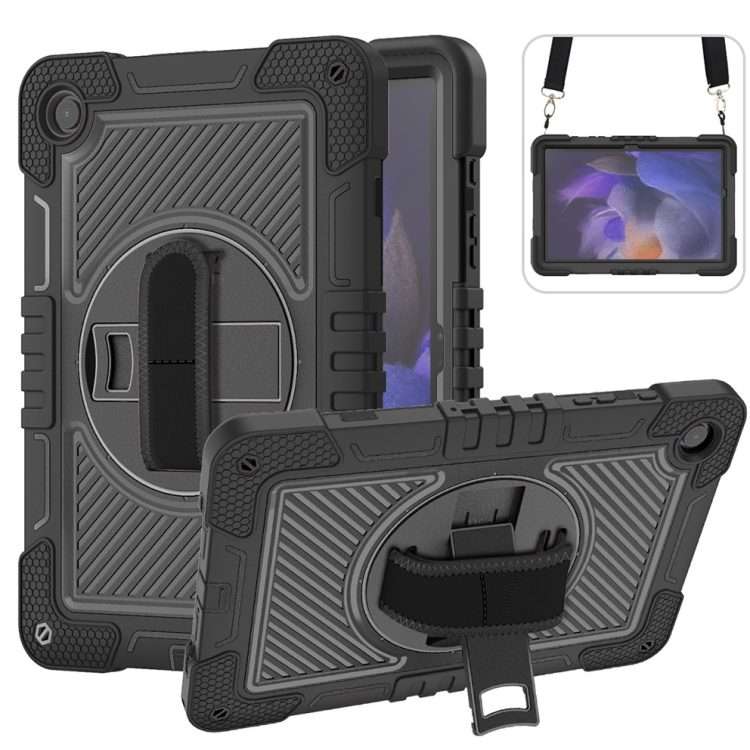 For Samsung Galaxy Tab A9+ 360 Degree Rotation PC Contrast Silicone Tablet Case(Black)