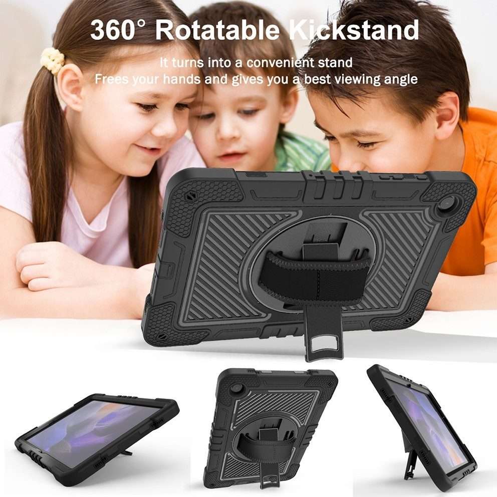 For Samsung Galaxy Tab A9+ 360 Degree Rotation PC Contrast Silicone Tablet Case(Black)