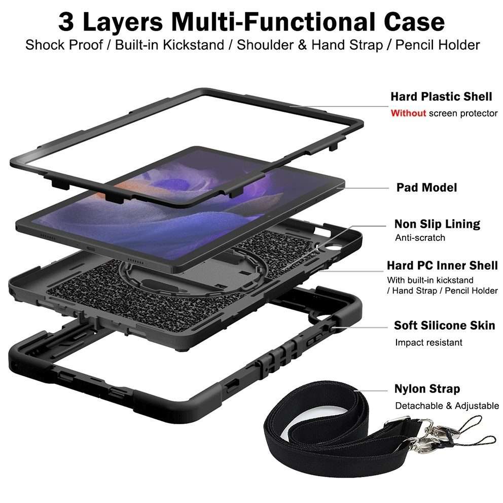 For Samsung Galaxy Tab A9+ 360 Degree Rotation PC Contrast Silicone Tablet Case(Black)
