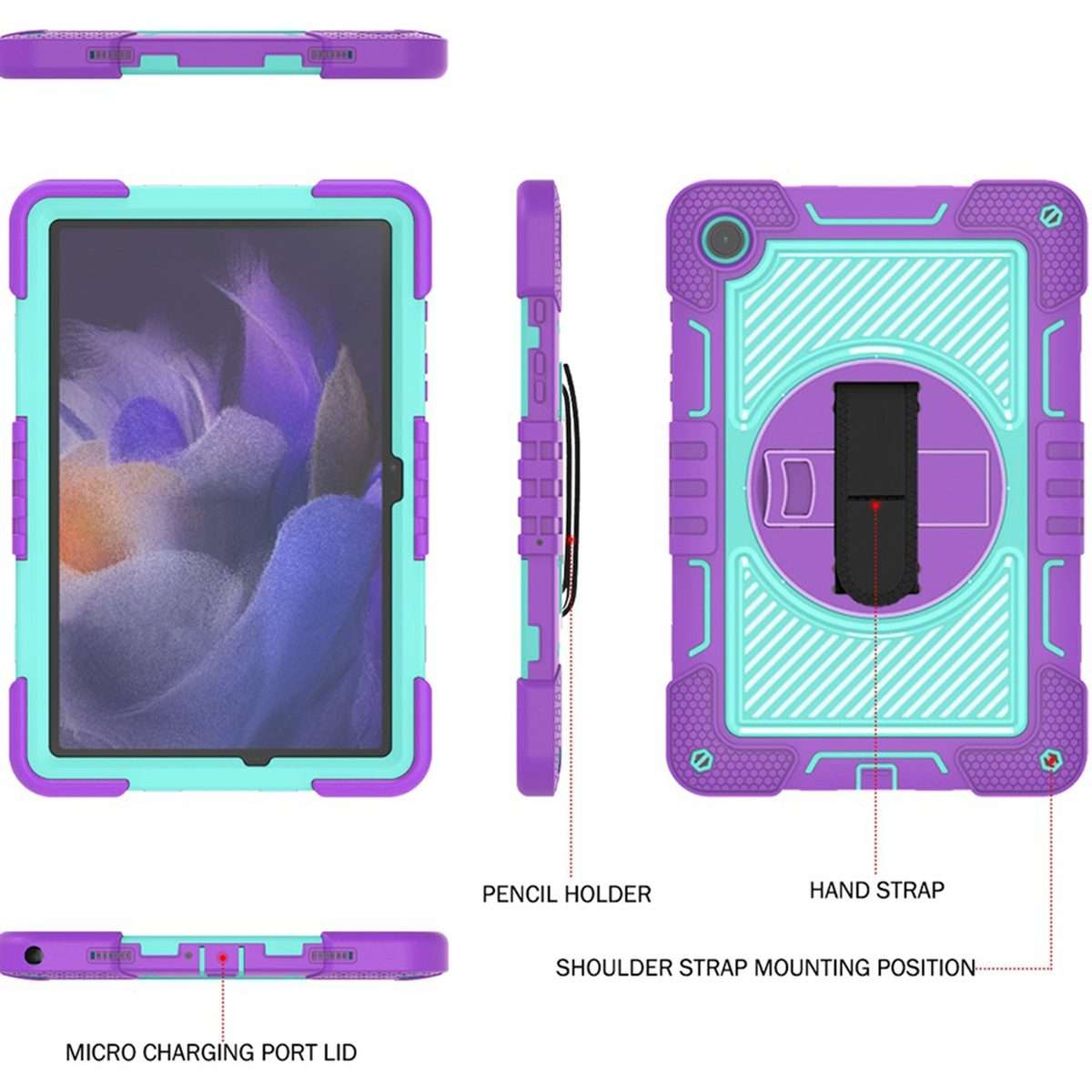For Samsung Galaxy Tab A9+ 360 Degree Rotation PC Contrast Silicone Tabl ... (Purple + Mint Green)