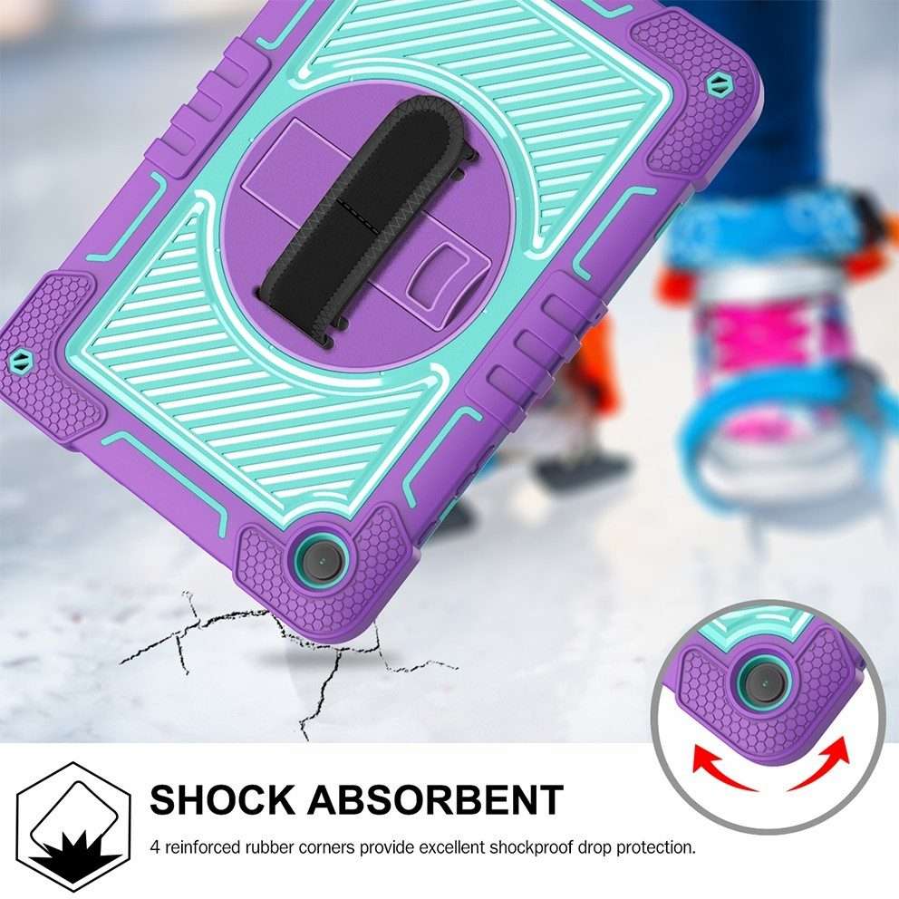 For Samsung Galaxy Tab A9+ 360 Degree Rotation PC Contrast Silicone Tabl ... (Purple + Mint Green)