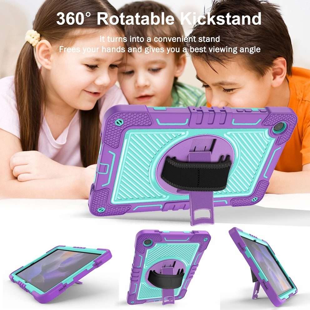 For Samsung Galaxy Tab A9+ 360 Degree Rotation PC Contrast Silicone Tabl ... (Purple + Mint Green)
