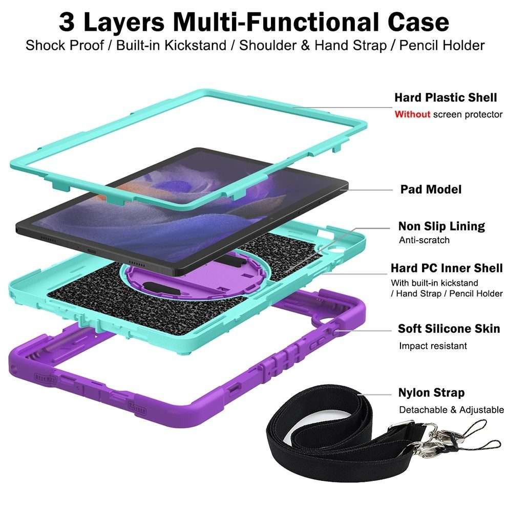 For Samsung Galaxy Tab A9+ 360 Degree Rotation PC Contrast Silicone Tabl ... (Purple + Mint Green)