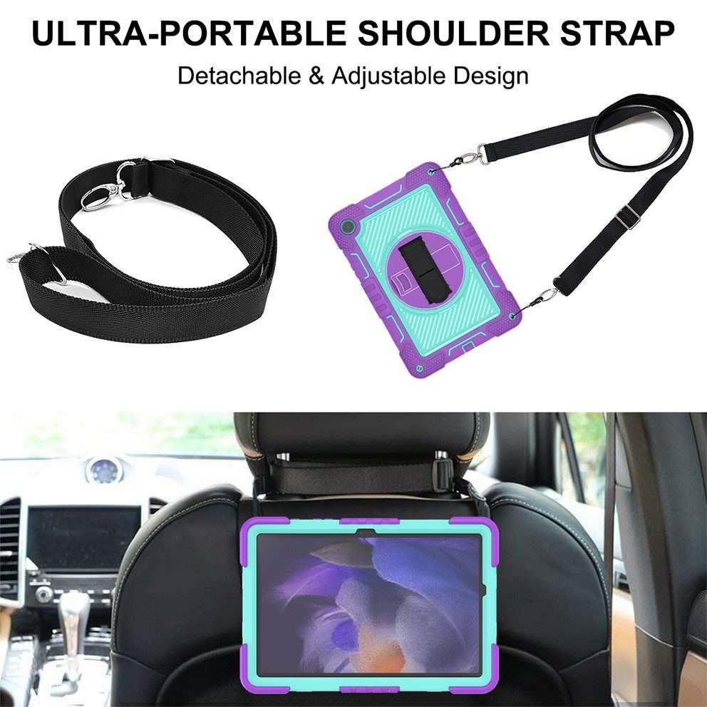 For Samsung Galaxy Tab A9+ 360 Degree Rotation PC Contrast Silicone Tabl ... (Purple + Mint Green)
