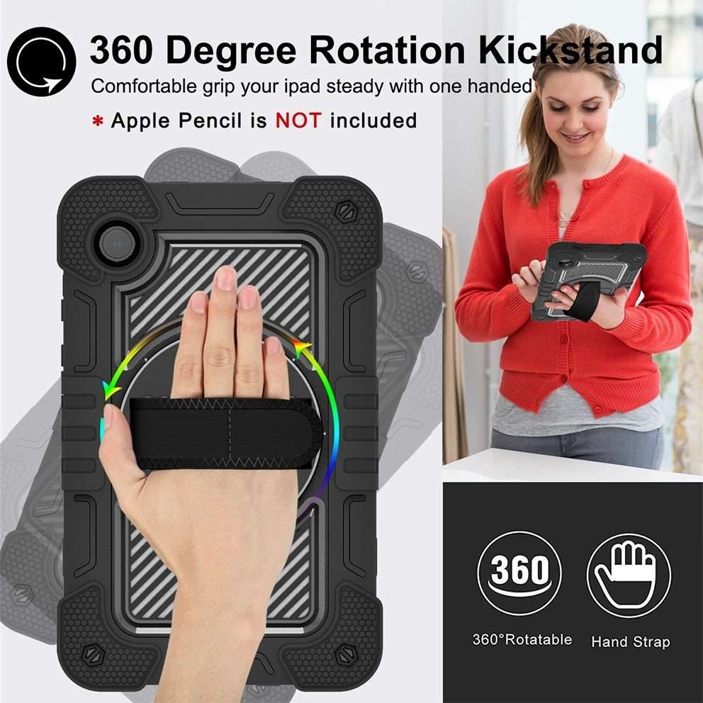 For Samsung Galaxy Tab A9 360 Degree Rotation PC Contrast Silicone Tablet Case(Black)