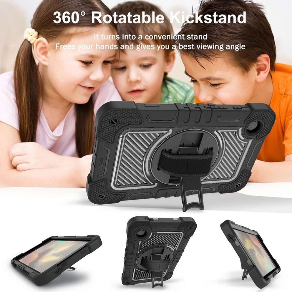 For Samsung Galaxy Tab A9 360 Degree Rotation PC Contrast Silicone Tablet Case(Black)