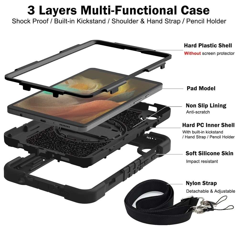 For Samsung Galaxy Tab A9 360 Degree Rotation PC Contrast Silicone Tablet Case(Black)