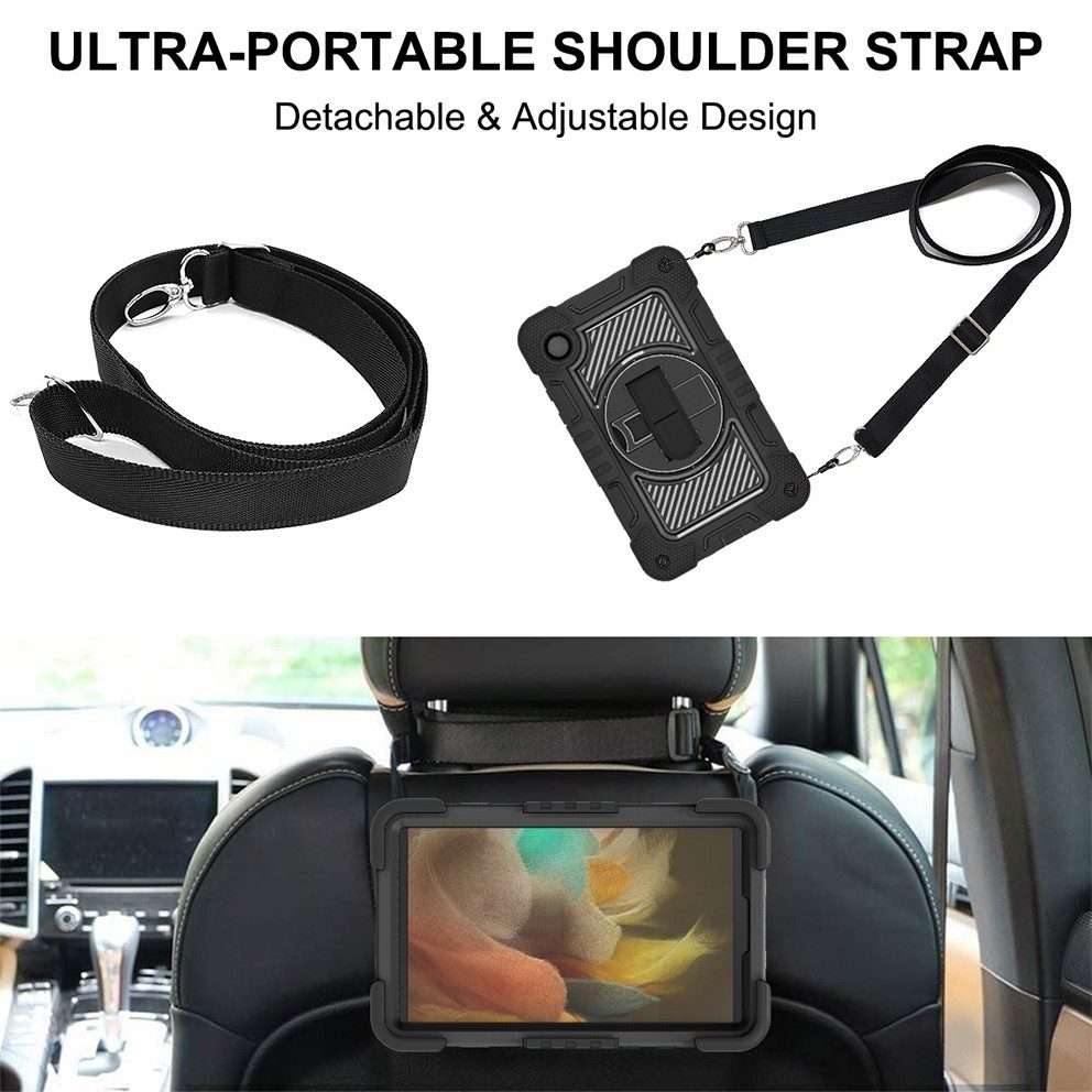 For Samsung Galaxy Tab A9 360 Degree Rotation PC Contrast Silicone Tablet Case(Black)