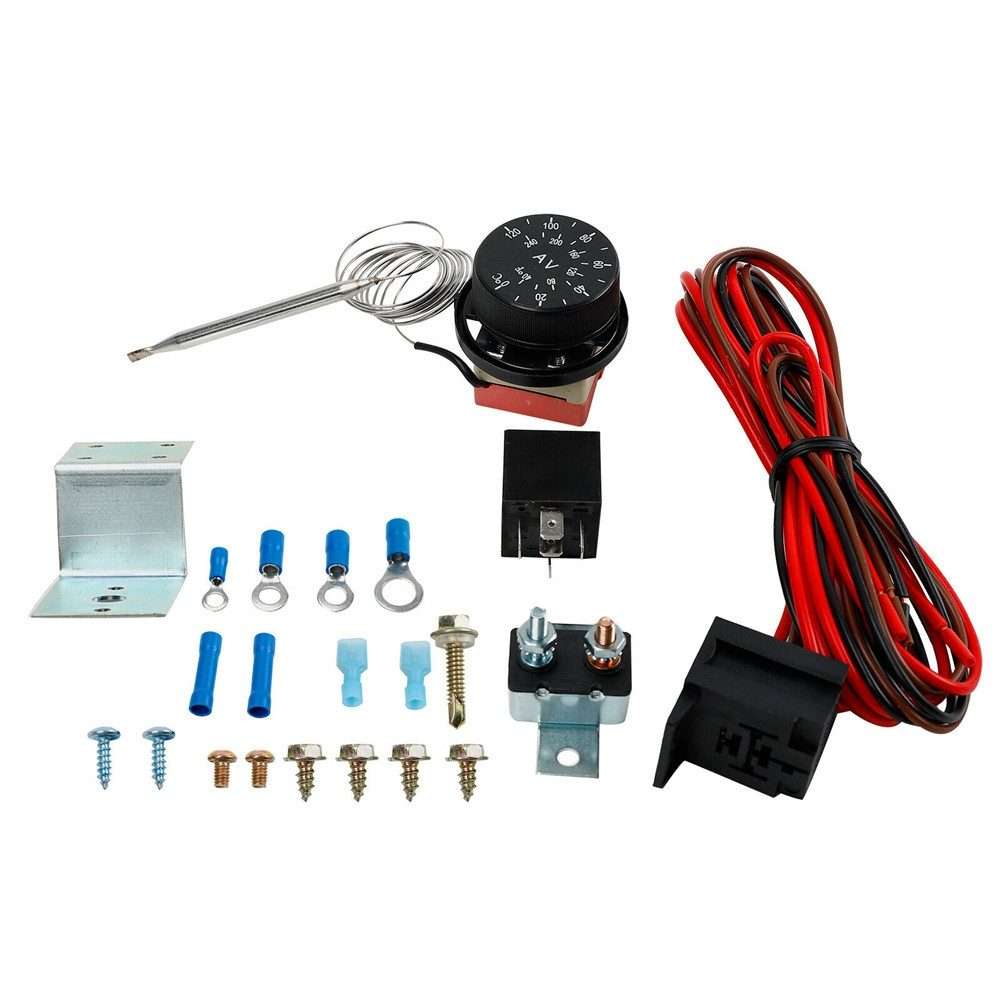 12V 60A Car Adjustable Electric Fan Cooling Control Relay Sensor Wiring Harness Kit