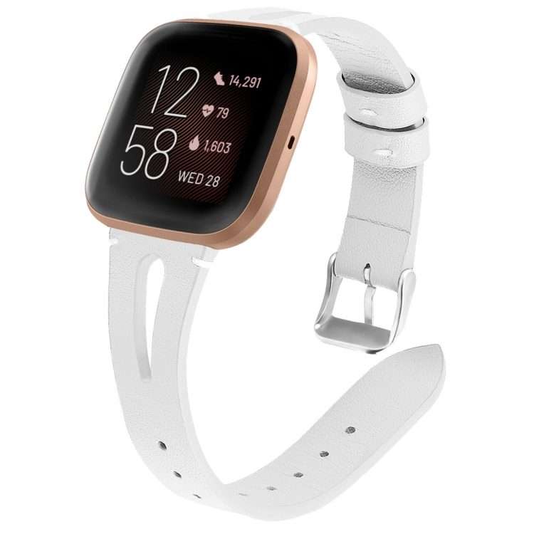 For Fitbit Versa 2 Leather Middle Opening Watch Band(White)