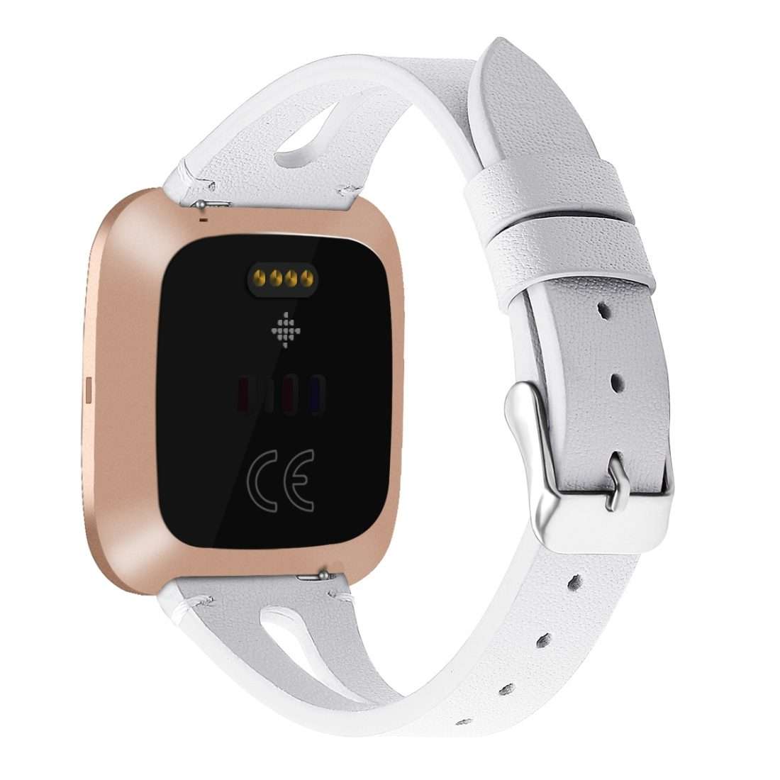 For Fitbit Versa 2 Leather Middle Opening Watch Band(White)