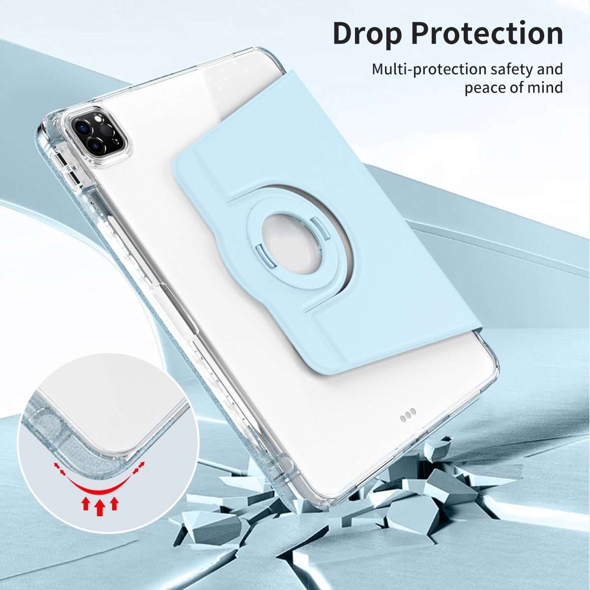 For iPad Pro 11 2025 / 2024 360 Rotation Detachable Clear Acrylic Leather Tablet Case(Ice Blue)