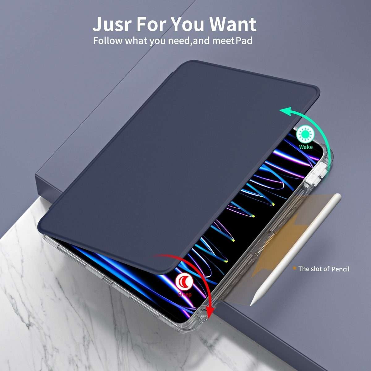 For iPad Pro 11 2025 / 2024 360 Rotation Detachable Clear Acrylic Leather Tablet Case(Dark Blue)