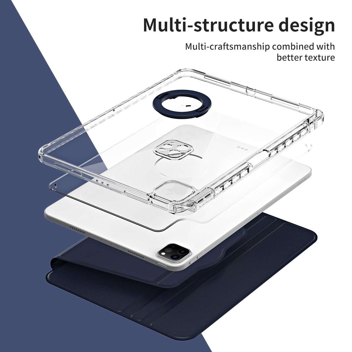 For iPad Pro 11 2025 / 2024 360 Rotation Detachable Clear Acrylic Leather Tablet Case(Dark Blue)