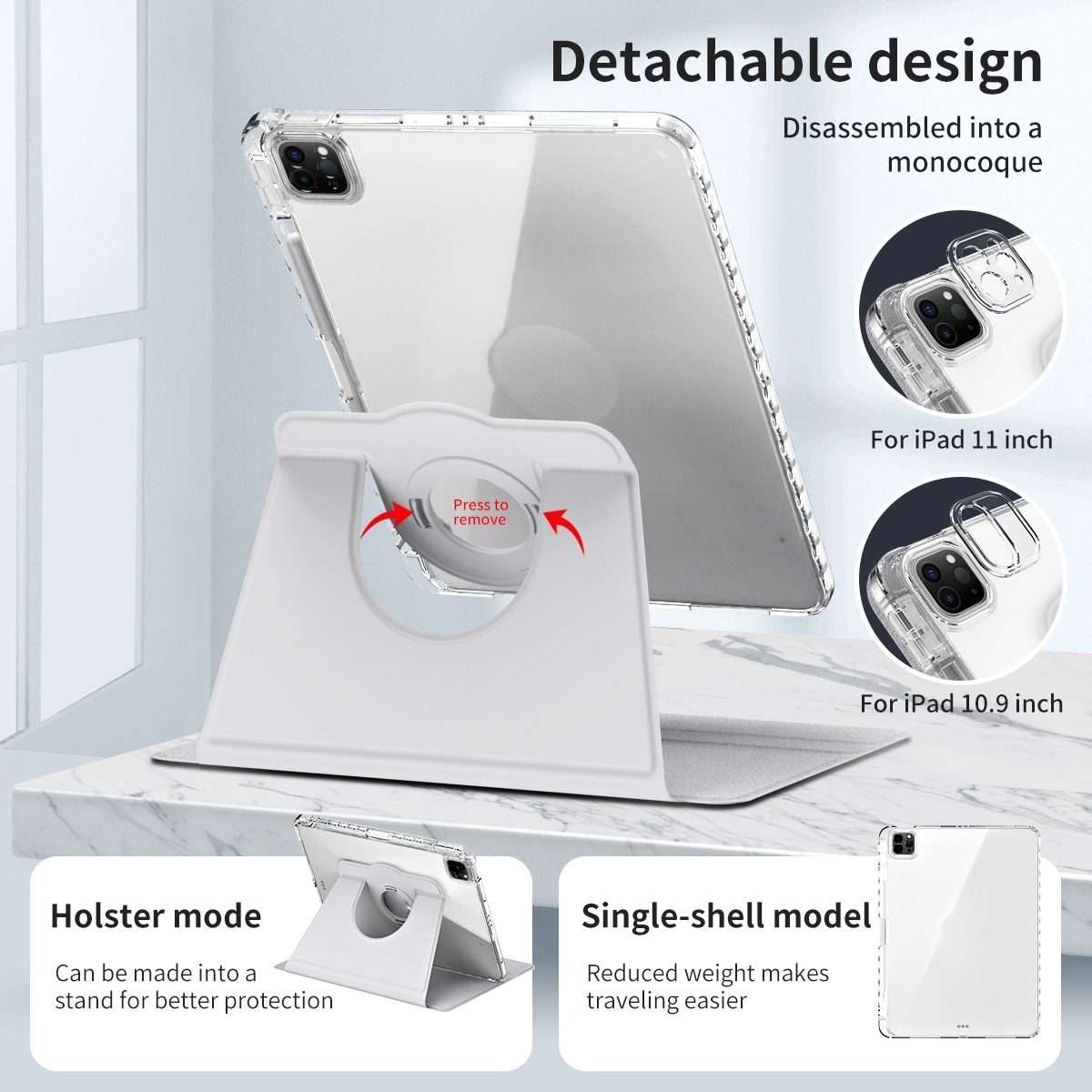 For iPad Pro 11 2025 / 2024 360 Rotation Detachable Clear Acrylic Leather Tablet Case(Grey)