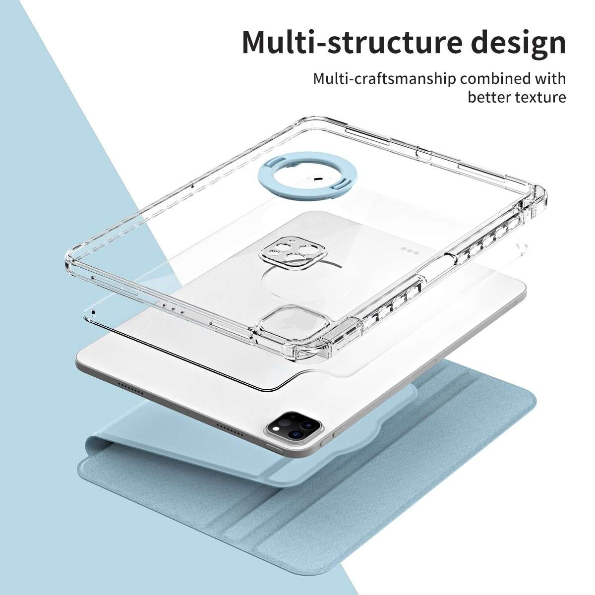 For iPad Pro 13 2025 / 2024 360 Rotation Detachable Clear Acrylic Leather Tablet Case(Ice Blue)