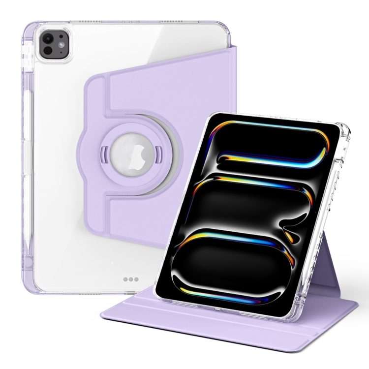 For iPad Pro 13 2025 / 2024 360 Rotation Detachable Clear Acrylic Leather Table ... (Light Purple)