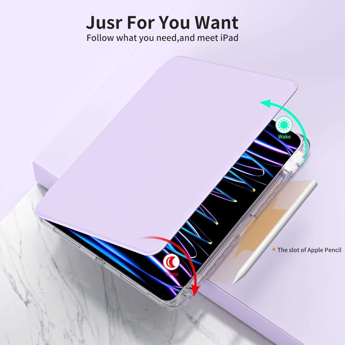 For iPad Pro 13 2025 / 2024 360 Rotation Detachable Clear Acrylic Leather Table ... (Light Purple)