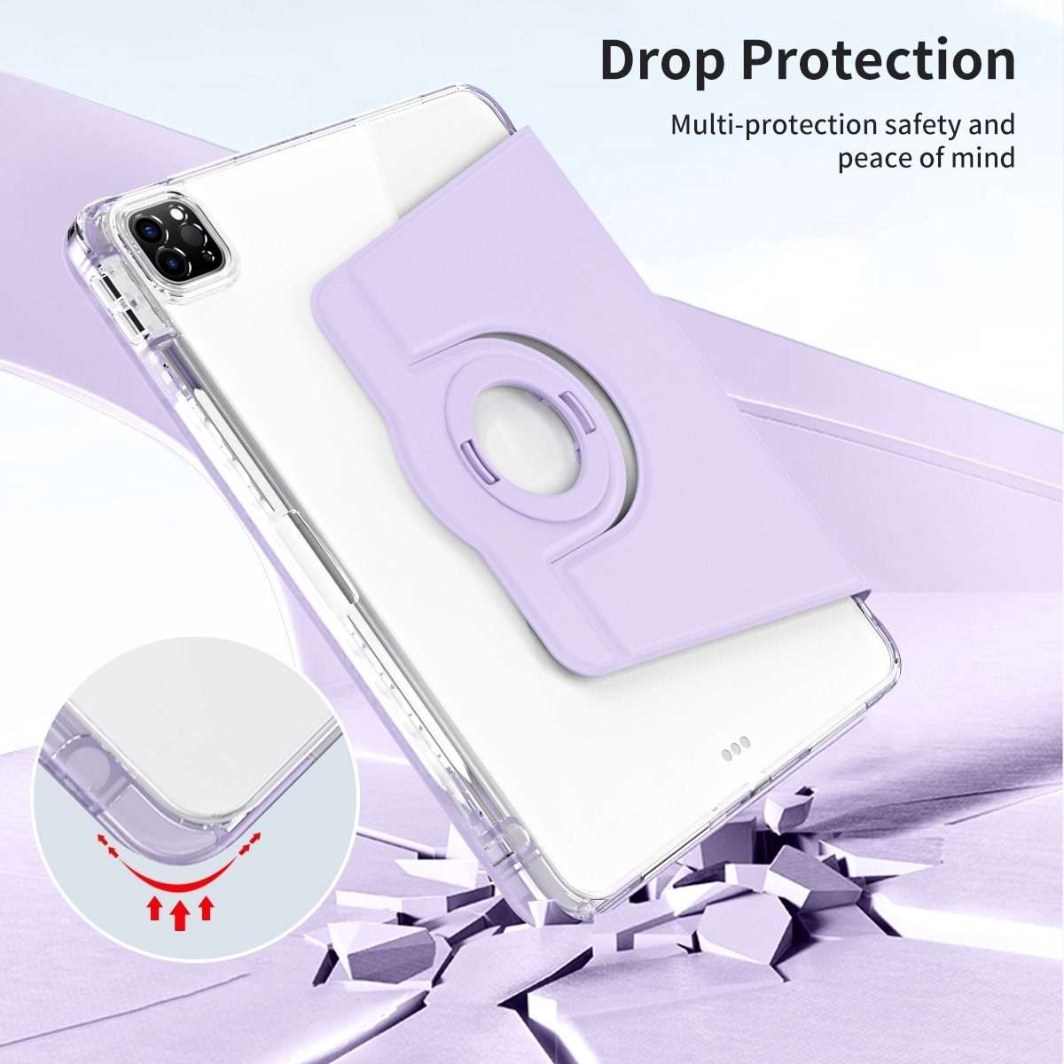 For iPad Pro 13 2025 / 2024 360 Rotation Detachable Clear Acrylic Leather Table ... (Light Purple)