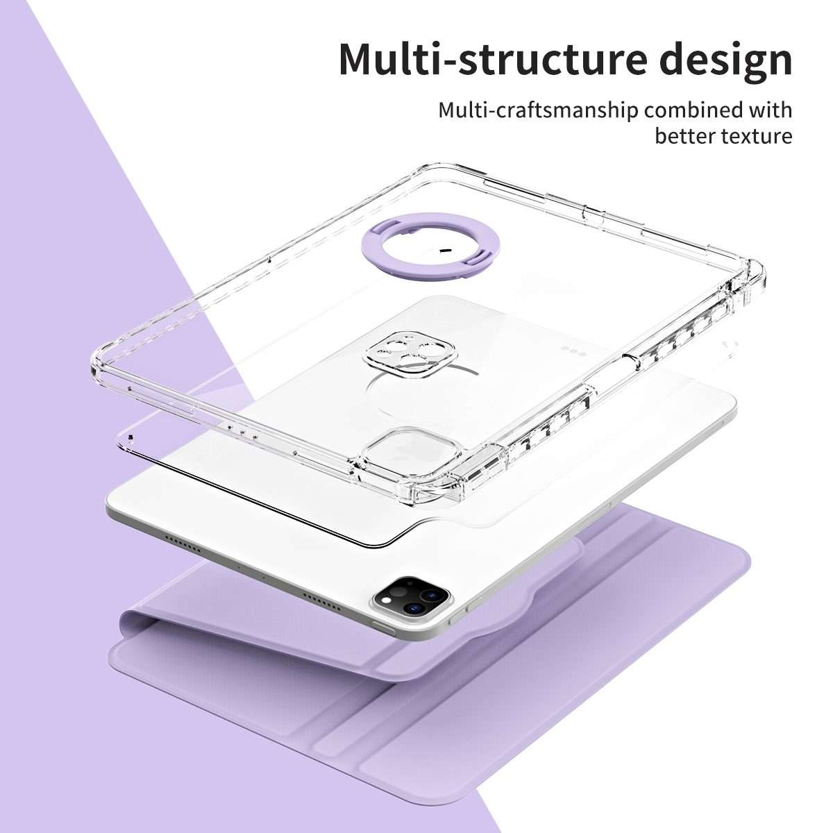 For iPad Pro 13 2025 / 2024 360 Rotation Detachable Clear Acrylic Leather Table ... (Light Purple)