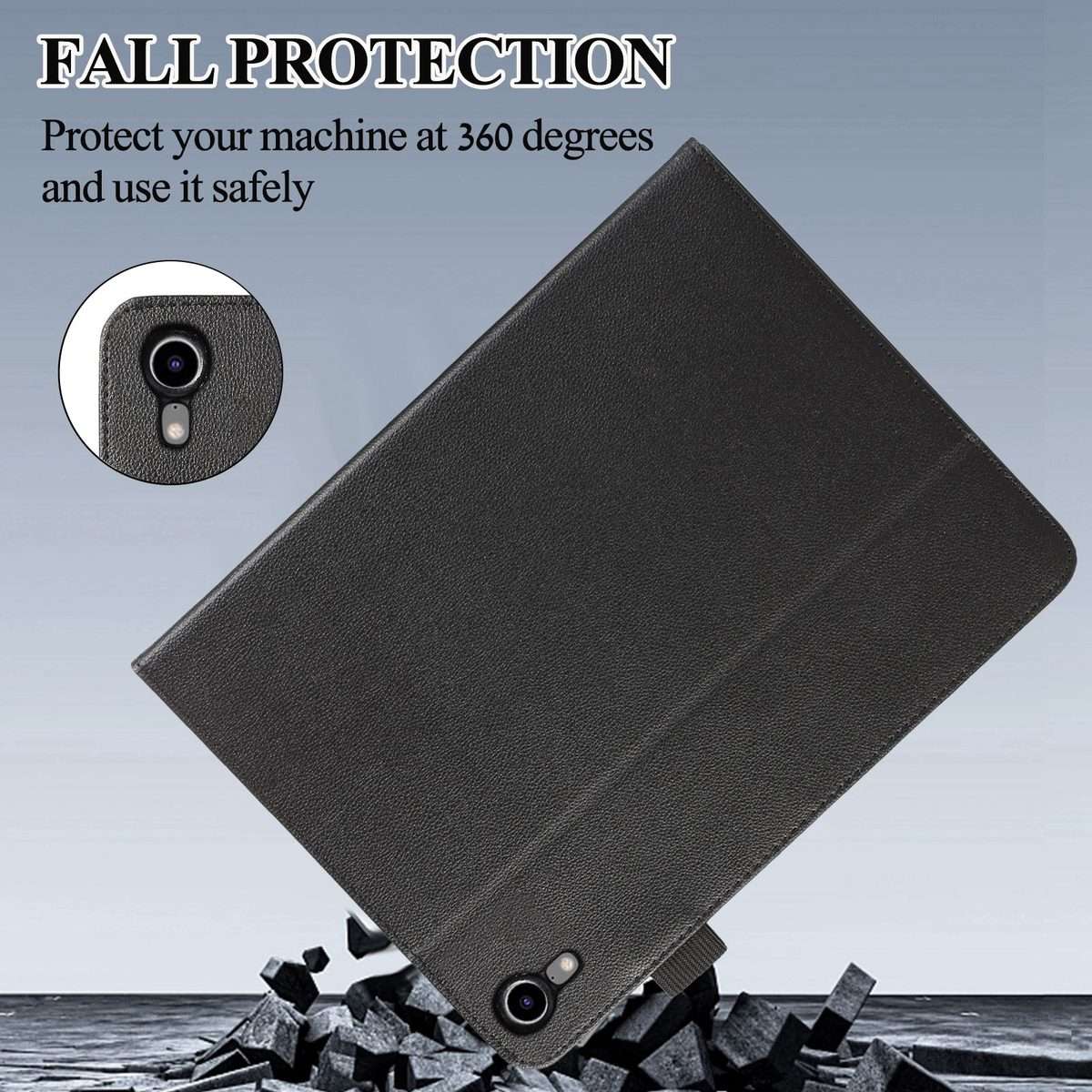For iPad mini 6 / mini 2024 Litchi Texture Leather Sucker Tablet Case(Black)