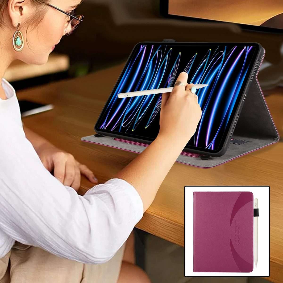 For iPad mini 6 / mini 2024 Litchi Texture Leather Sucker Tablet Case(Purple)