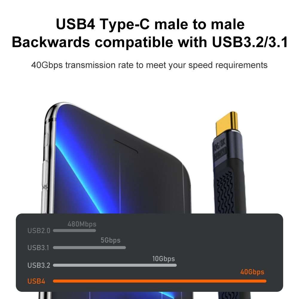 240W 40Gbps USB-C / Type-C Male to USB-C / Type-C Male Flexible Board Data Cable, Style:Middle Ben