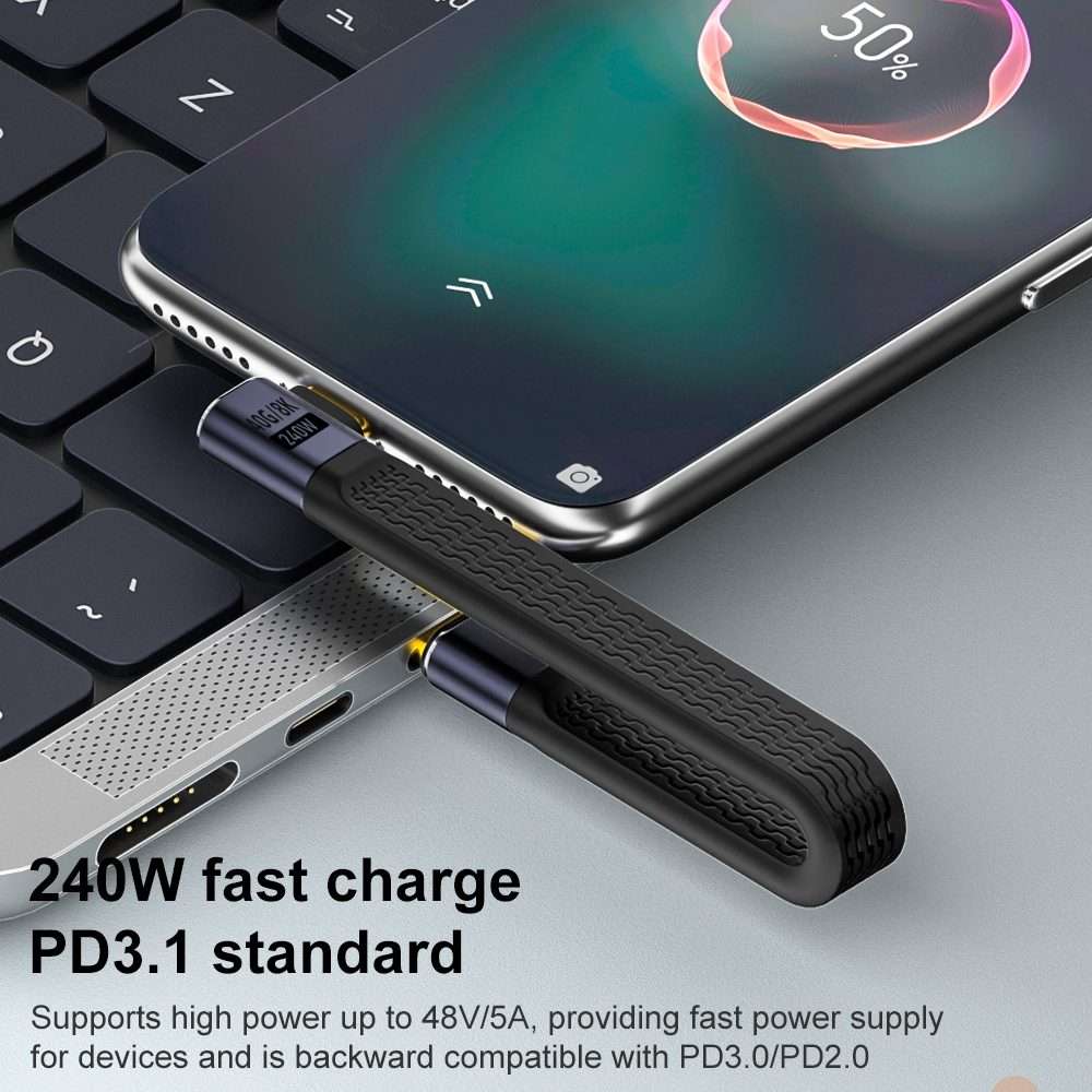 240W 40Gbps USB-C / Type-C Male to USB-C / Type-C Female Side Bend Flexible Board Data Cable