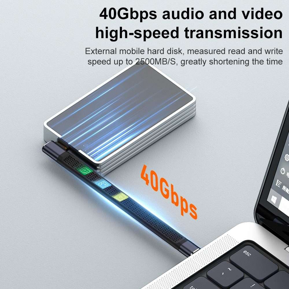 240W 40Gbps USB-C / Type-C Male to USB-C / Type-C Female Side Bend Flexible Board Data Cable