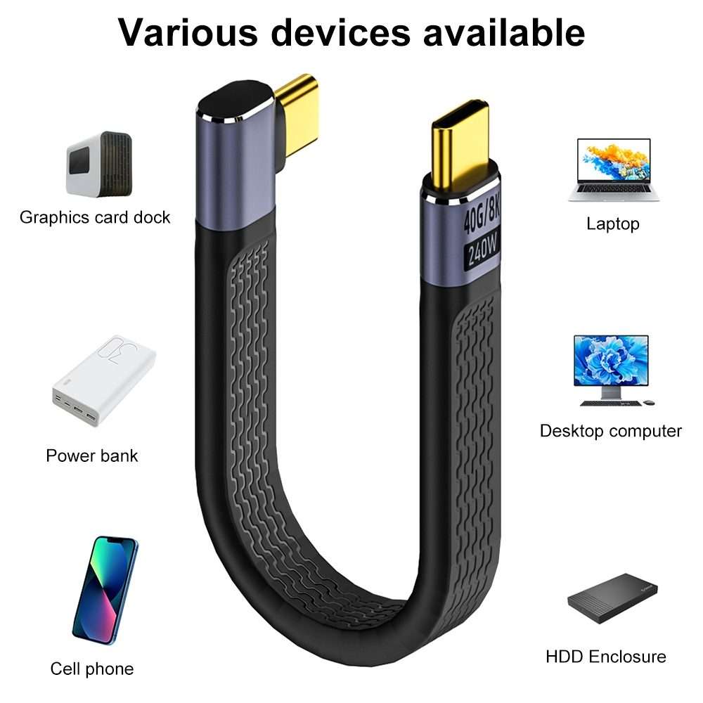 240W 40Gbps USB-C / Type-C Male to USB-C / Type-C Female Side Bend Flexible Board Data Cable