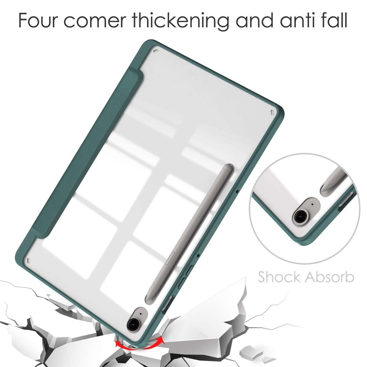 For Samsung Galaxy Tab S9 FE / S10 FE Acrylic 3-folding Smart Leather Tablet Case ... (Dark Green)