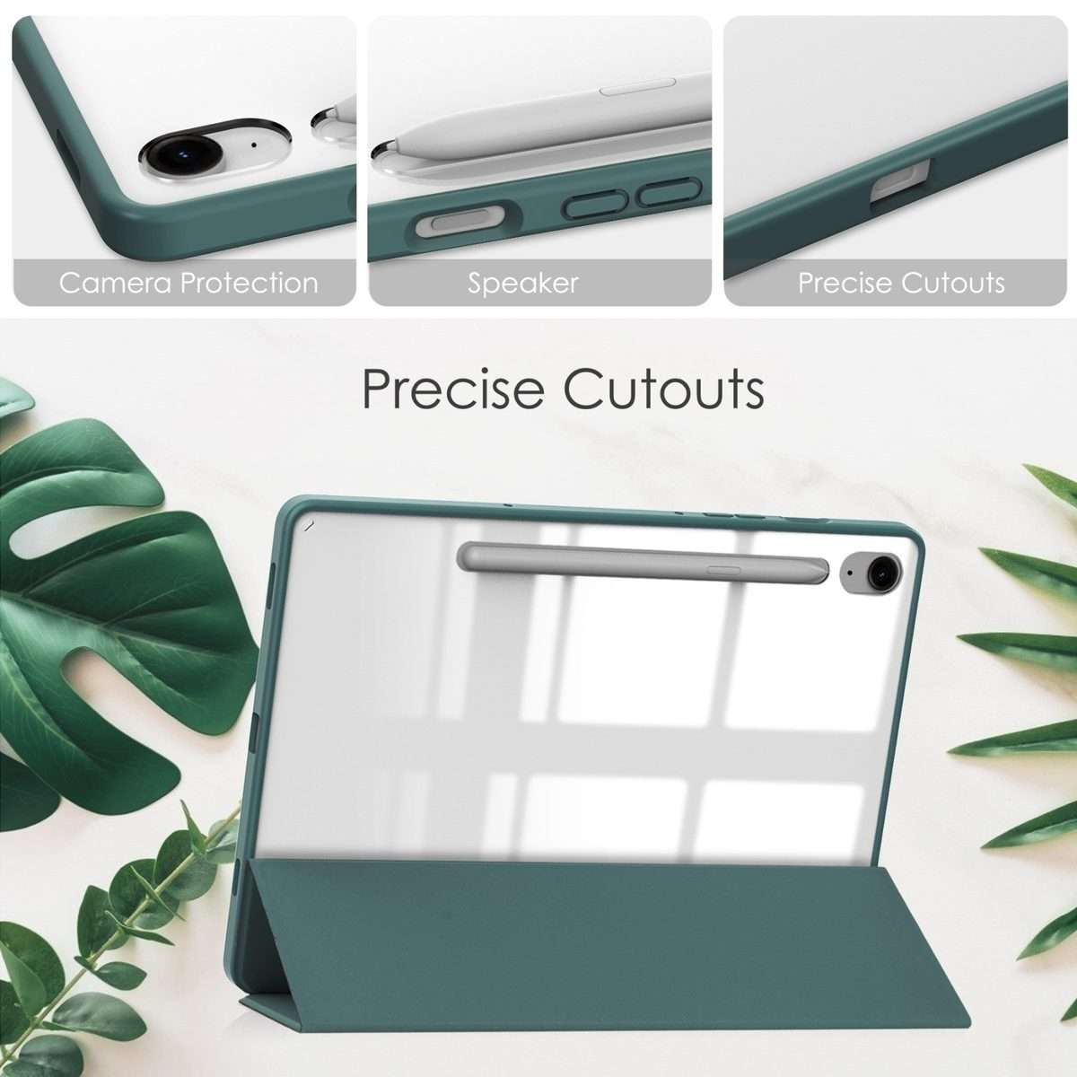 For Samsung Galaxy Tab S9 FE / S10 FE Acrylic 3-folding Smart Leather Tablet Case ... (Dark Green)