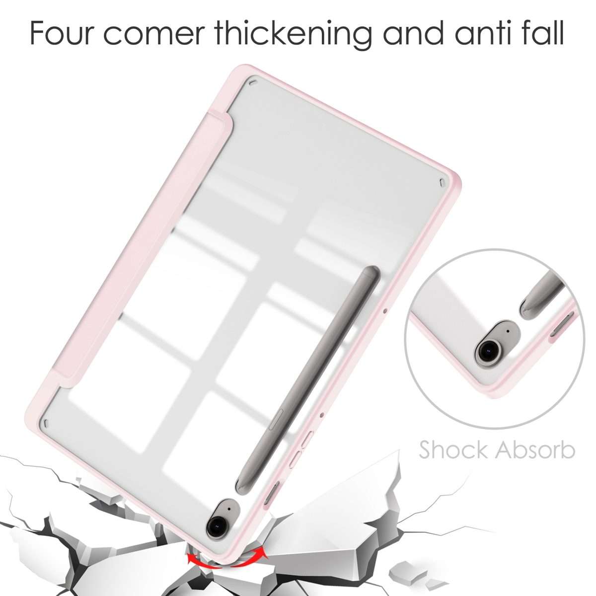 For Samsung Galaxy Tab S9 FE / S10 FE Acrylic 3-folding Smart Leather Tablet Case with ... (Pink)