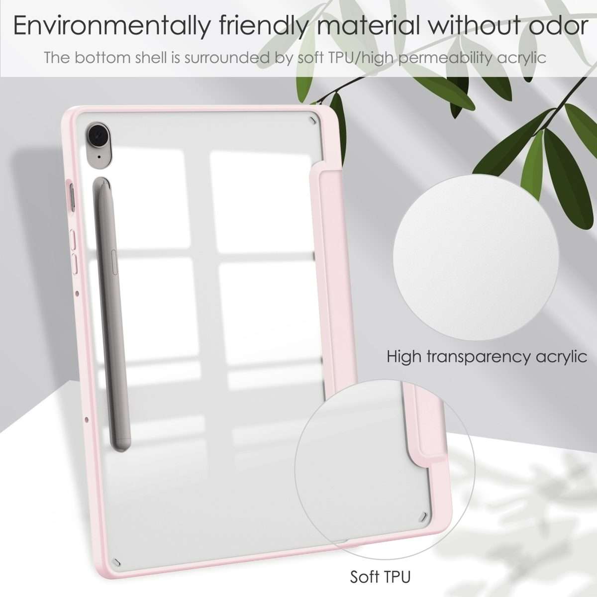 For Samsung Galaxy Tab S9 FE / S10 FE Acrylic 3-folding Smart Leather Tablet Case with ... (Pink)