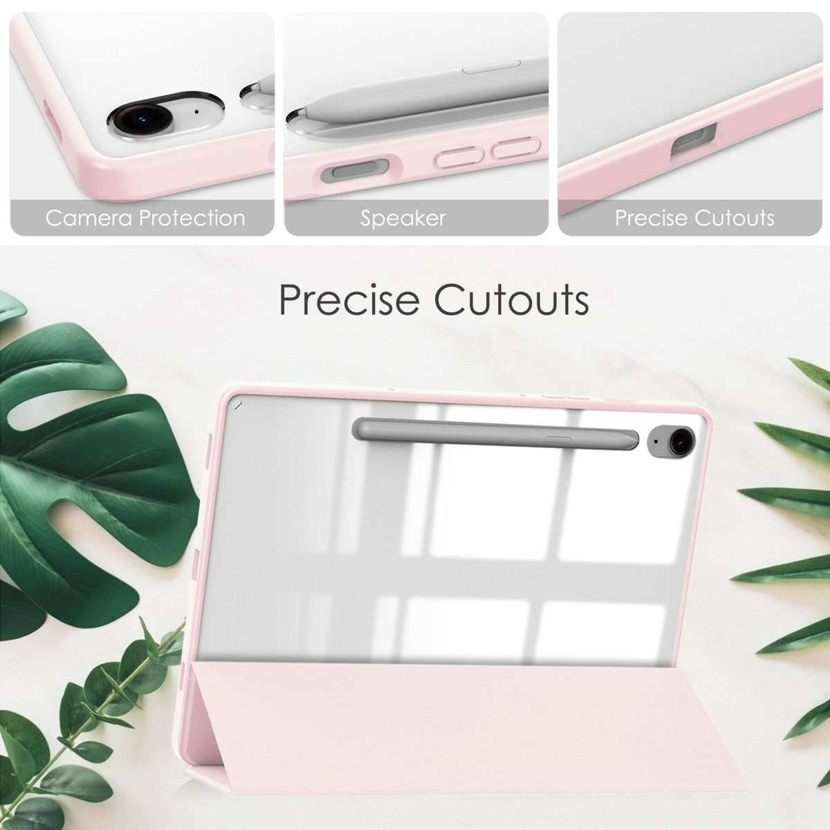 For Samsung Galaxy Tab S9 FE / S10 FE Acrylic 3-folding Smart Leather Tablet Case with ... (Pink)