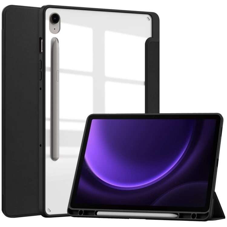 For Samsung Galaxy Tab S9 FE / S10 FE Acrylic 3-folding Smart Leather Tablet Case with ... (Black)