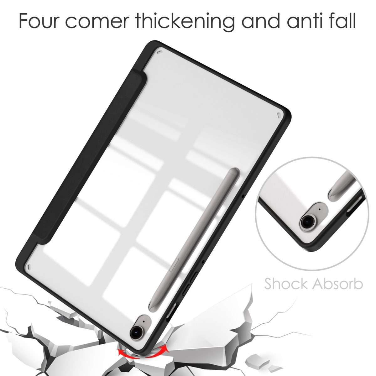 For Samsung Galaxy Tab S9 FE / S10 FE Acrylic 3-folding Smart Leather Tablet Case with ... (Black)