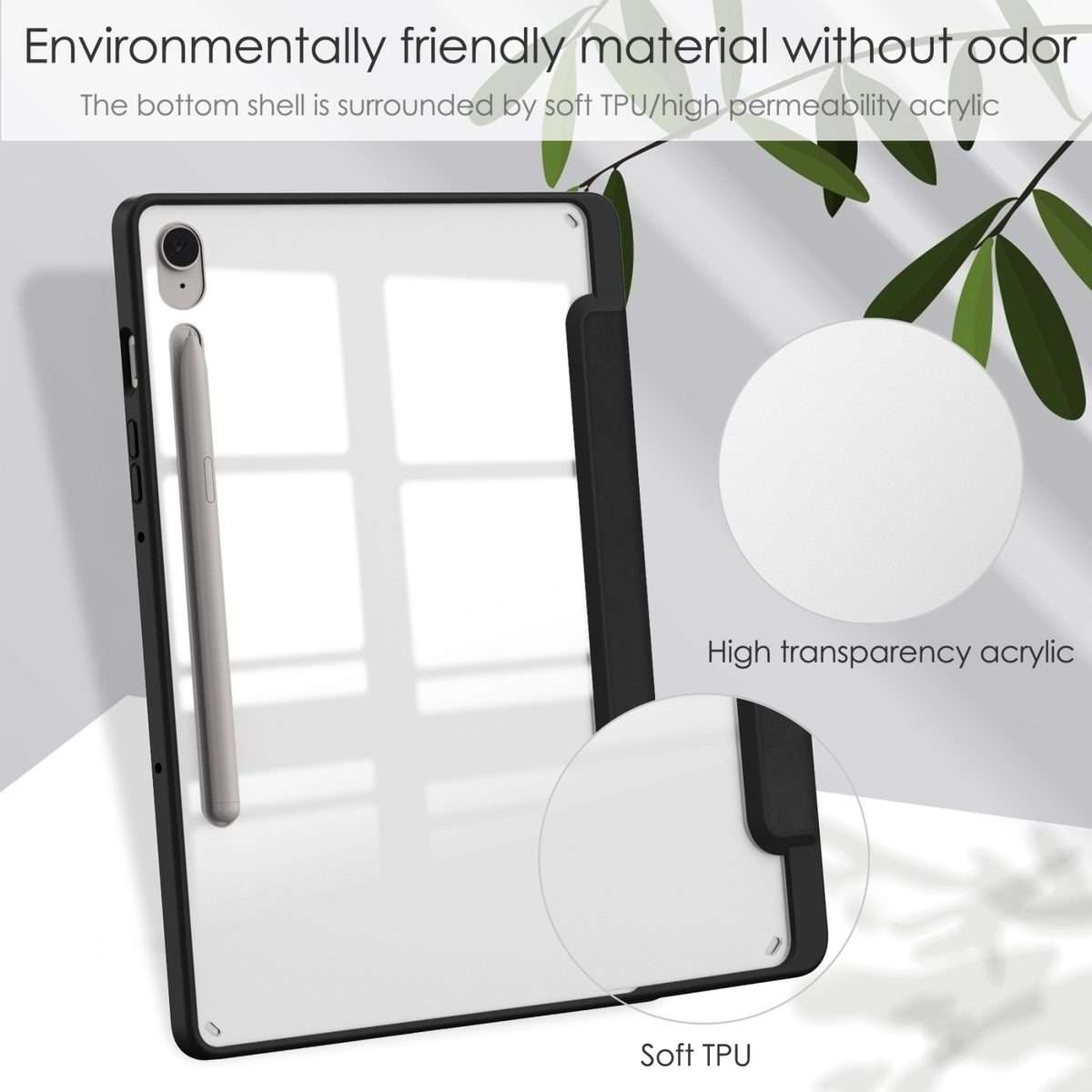 For Samsung Galaxy Tab S9 FE / S10 FE Acrylic 3-folding Smart Leather Tablet Case with ... (Black)