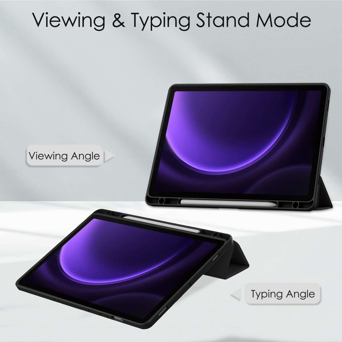 For Samsung Galaxy Tab S9 FE / S10 FE Acrylic 3-folding Smart Leather Tablet Case with ... (Black)