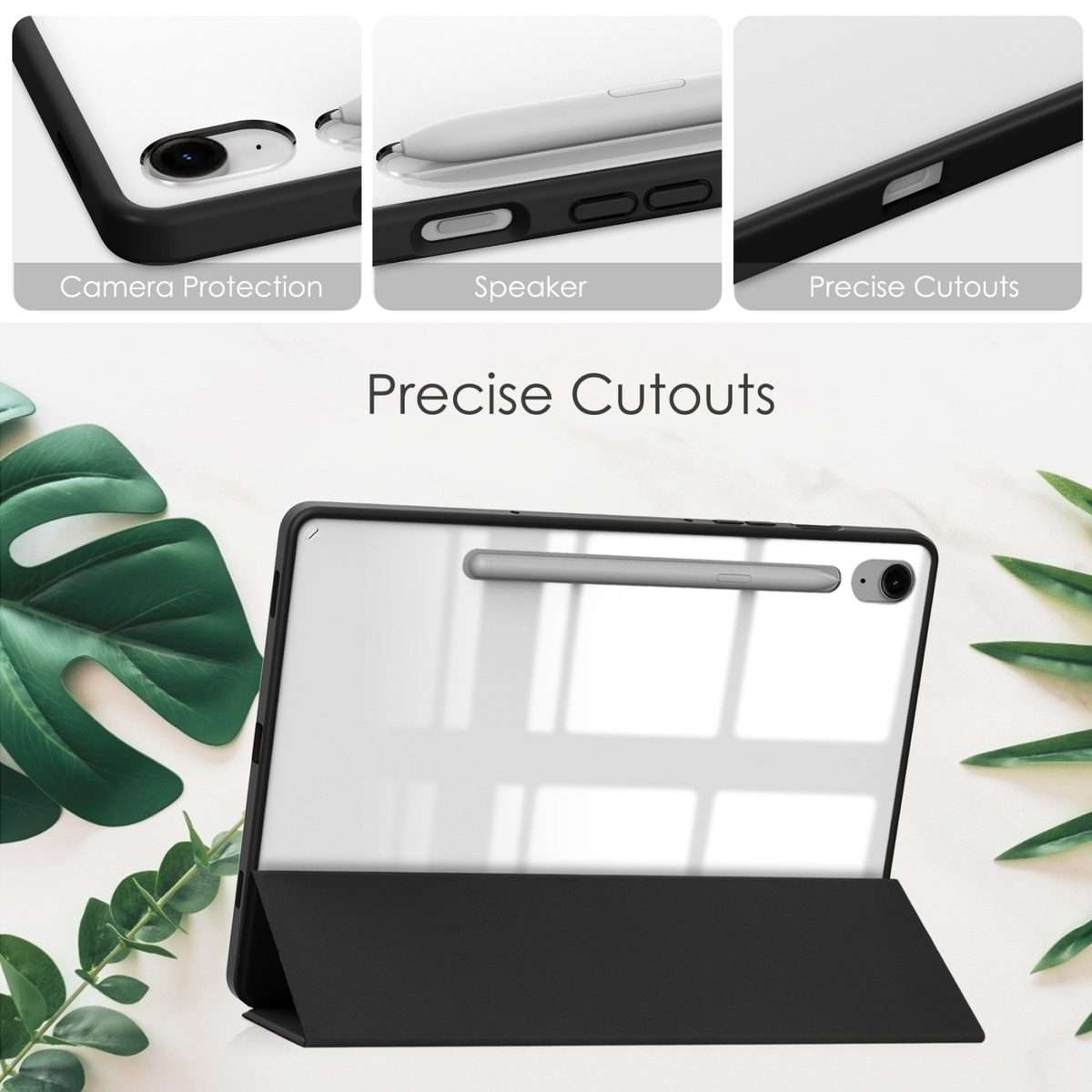 For Samsung Galaxy Tab S9 FE / S10 FE Acrylic 3-folding Smart Leather Tablet Case with ... (Black)