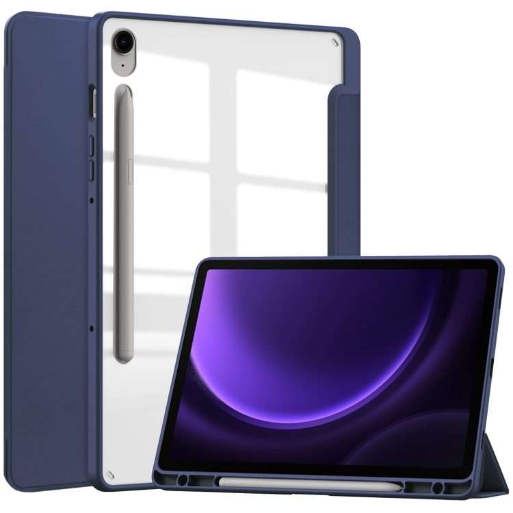 For Samsung Galaxy Tab S9 FE / S10 FE Acrylic 3-folding Smart Leather Tablet Case ... (Dark Blue)