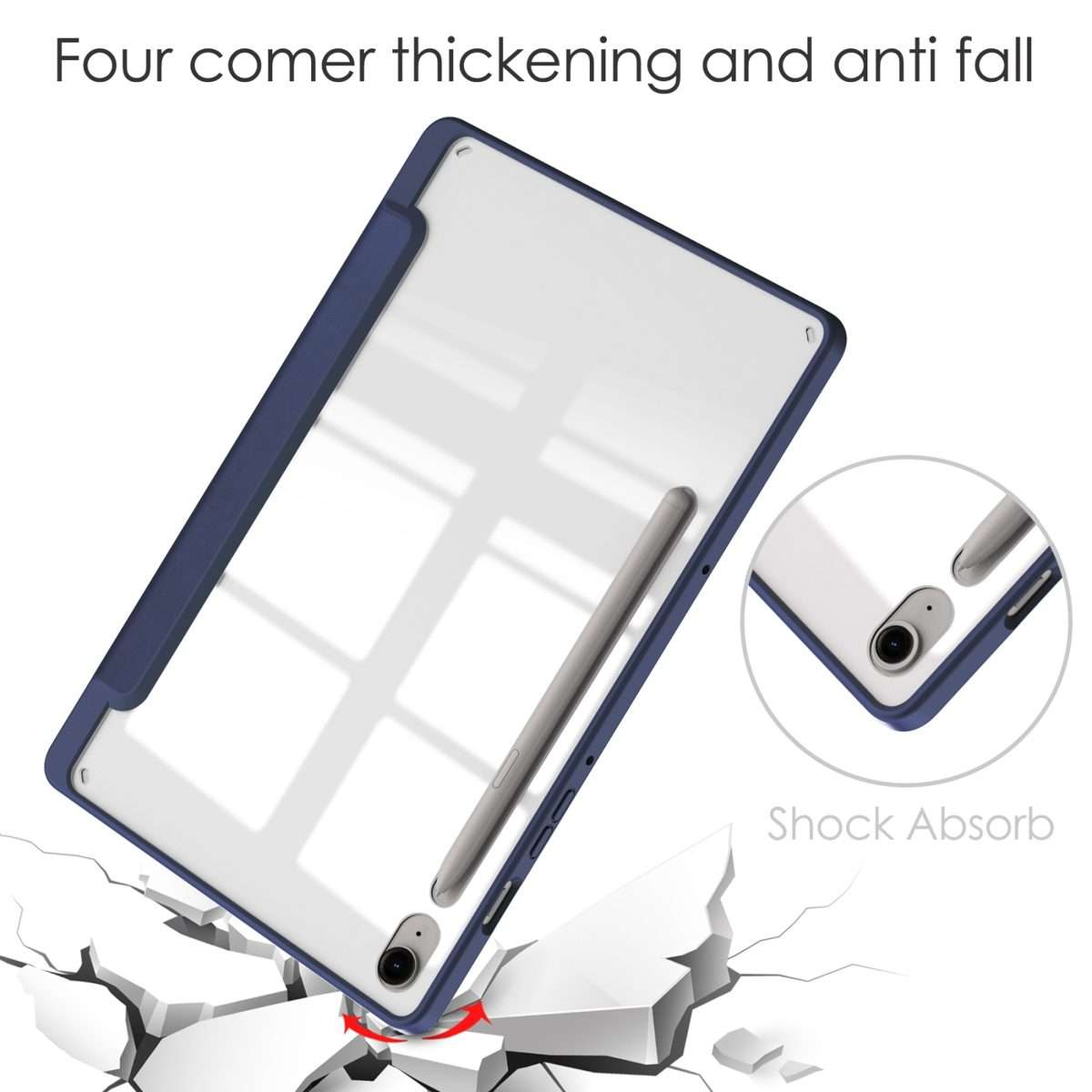 For Samsung Galaxy Tab S9 FE / S10 FE Acrylic 3-folding Smart Leather Tablet Case ... (Dark Blue)