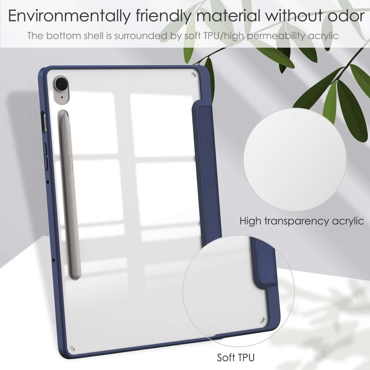 For Samsung Galaxy Tab S9 FE / S10 FE Acrylic 3-folding Smart Leather Tablet Case ... (Dark Blue)