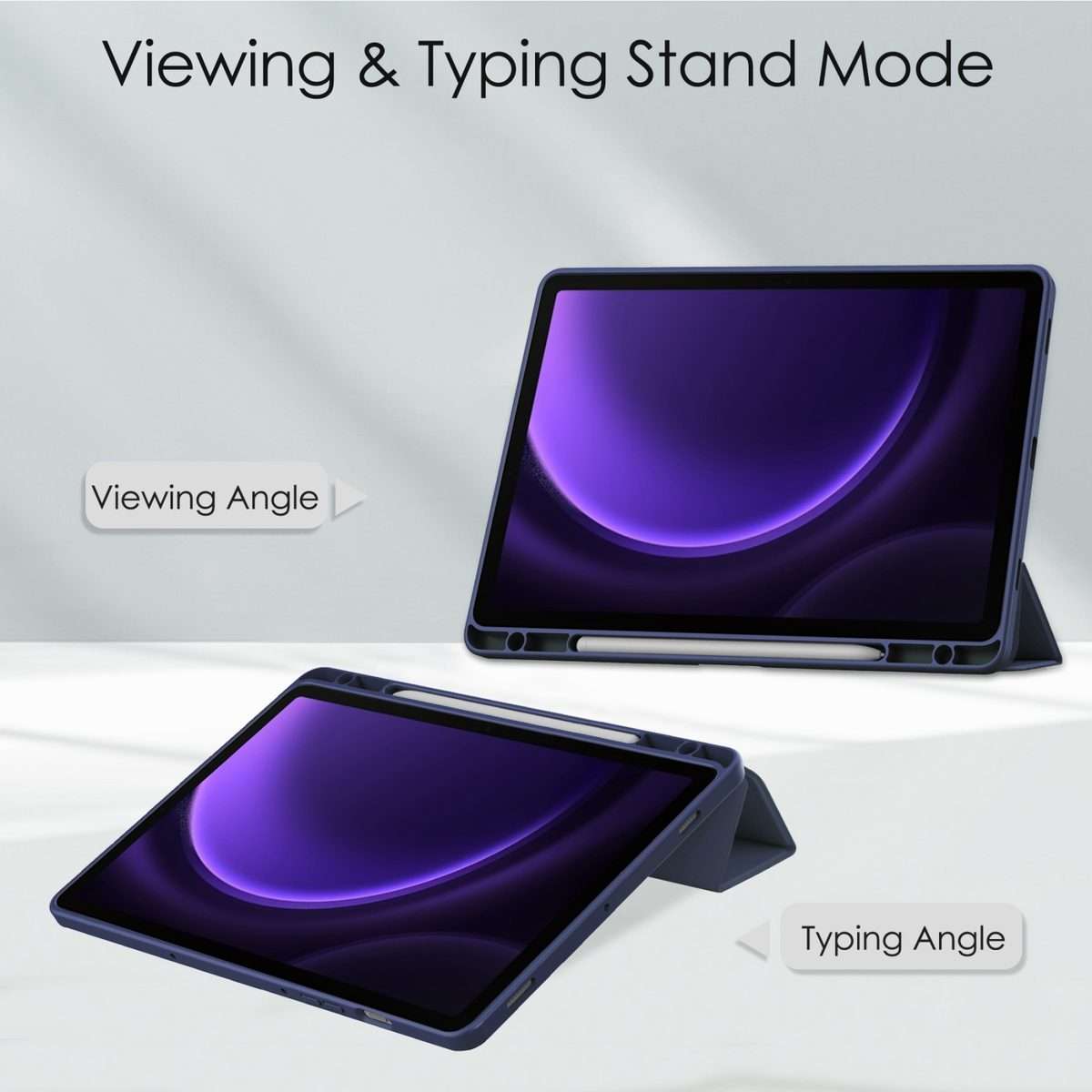 For Samsung Galaxy Tab S9 FE / S10 FE Acrylic 3-folding Smart Leather Tablet Case ... (Dark Blue)