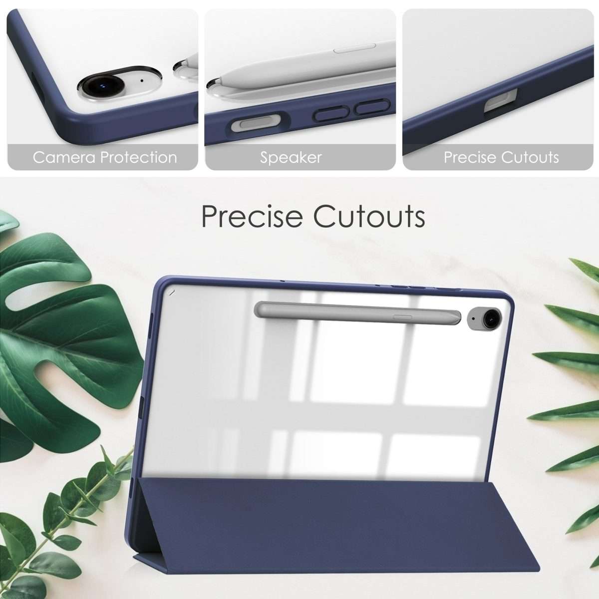 For Samsung Galaxy Tab S9 FE / S10 FE Acrylic 3-folding Smart Leather Tablet Case ... (Dark Blue)