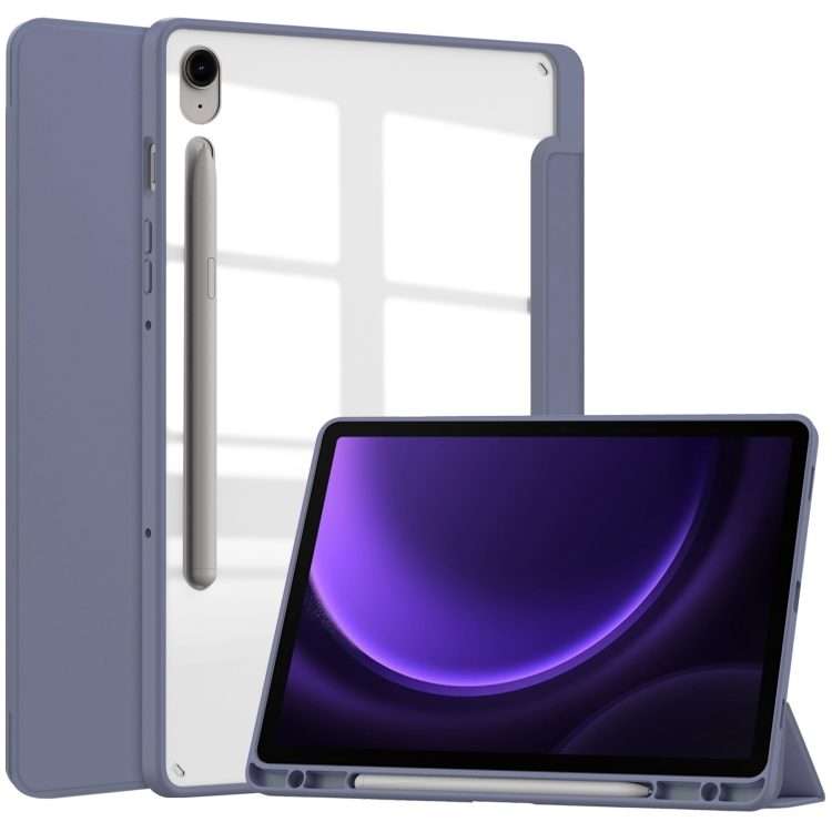 For Samsung Galaxy Tab S9 FE / S10 FE Acrylic 3-folding Smart Leather Tablet Case w ... (Lavender)
