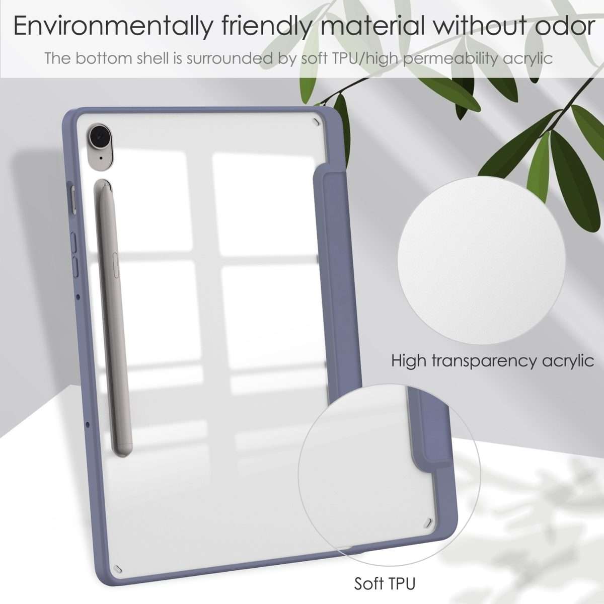 For Samsung Galaxy Tab S9 FE / S10 FE Acrylic 3-folding Smart Leather Tablet Case w ... (Lavender)