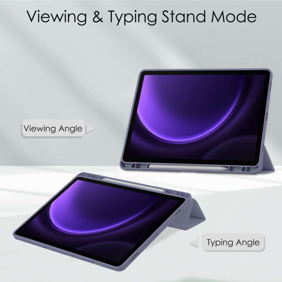 For Samsung Galaxy Tab S9 FE / S10 FE Acrylic 3-folding Smart Leather Tablet Case w ... (Lavender)